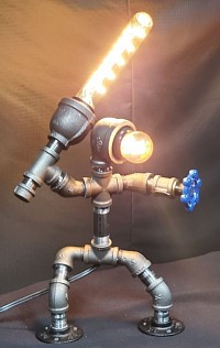 Steampunk style SWORD FIGHTER lamp made with black iron pipe